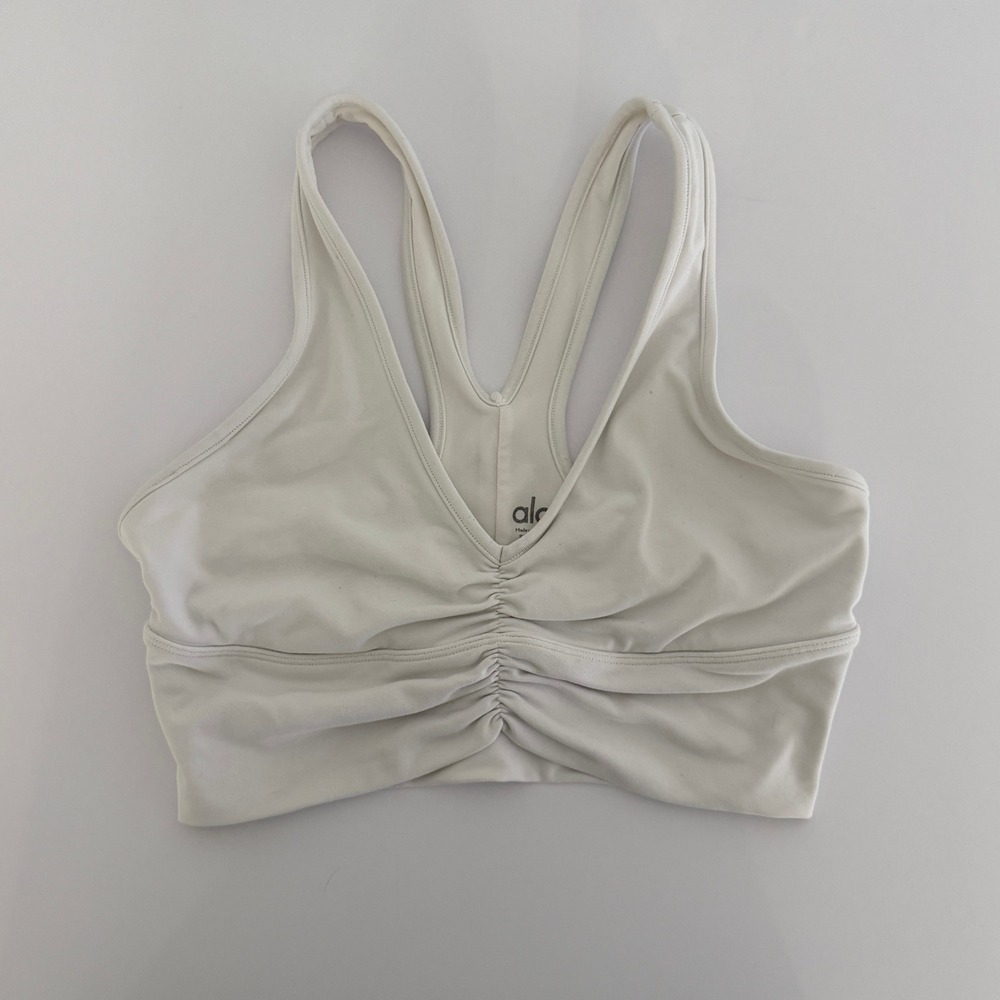 Alo Yoga Wild Thing Sports Bra Women S Ivory White Good Ruched Racerback